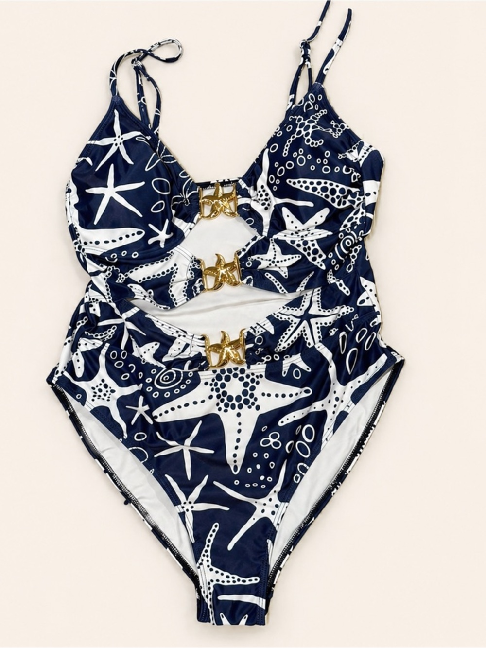 Women’s Starfish Print Swimsuit - Navy and White